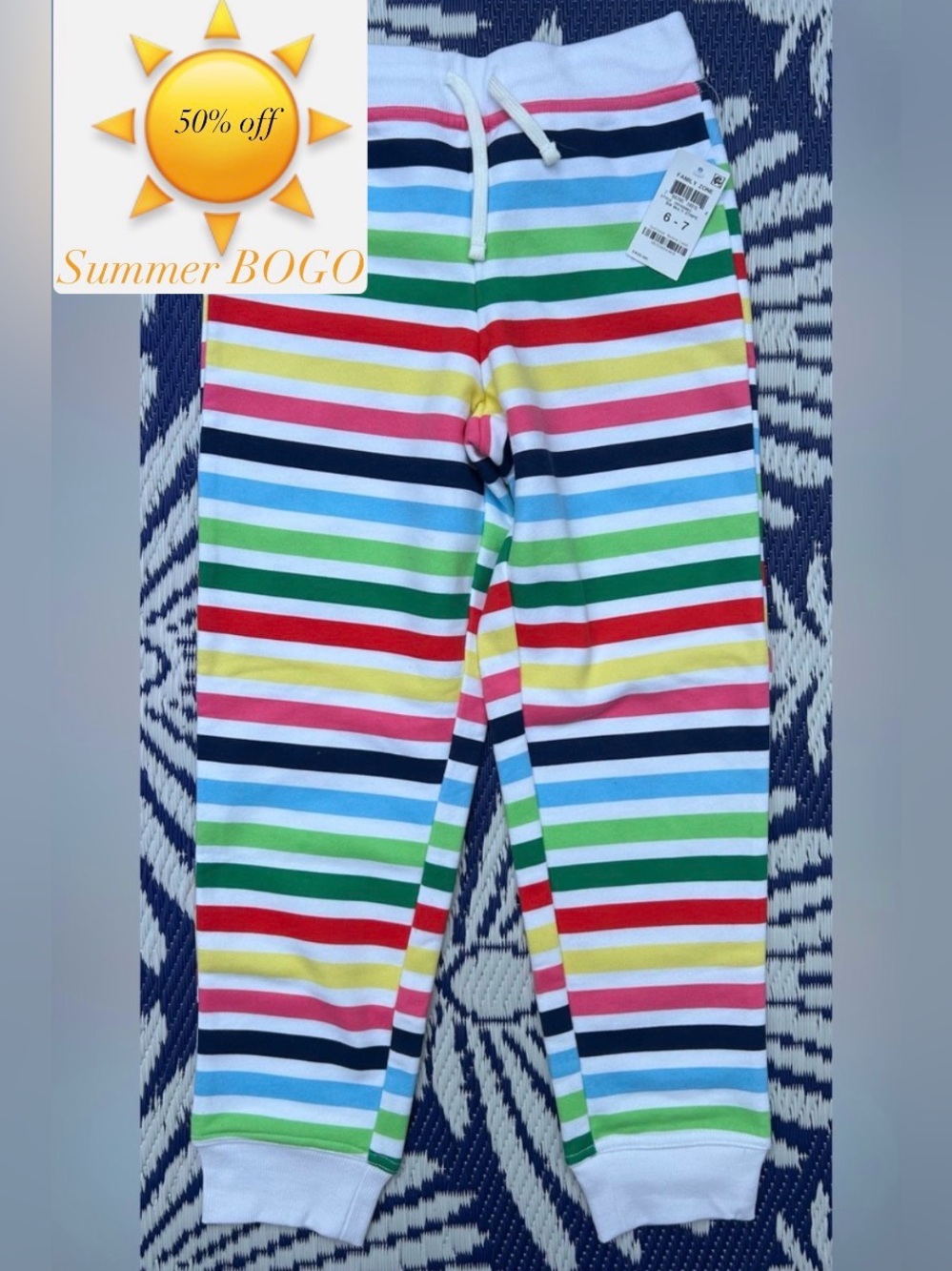 🌺NWT! Kids Charter Club Rainbow Stripe Joggers - size 6/7